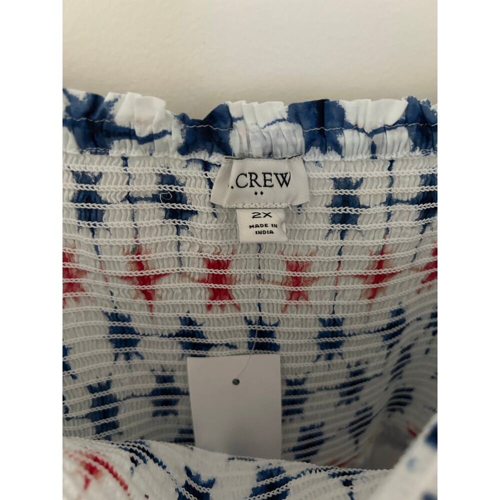 J Crew Red White Blue Maxi Tiered Smocked Tie Shoulder Dress Cotton Fireworks 2X - Picture 5 of 11